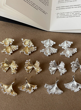 超仙舞裙蝴蝶结锆石耳钉女小众设计感精致个性百搭通勤耳环耳饰