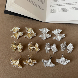 超仙舞裙蝴蝶结锆石耳钉女小众设计感精致个性 百搭通勤耳环耳饰