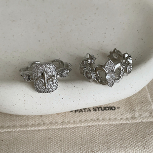 重工细闪鸢尾花锆石戒指女轻奢小众独特精致时尚潮流百搭指环戒子