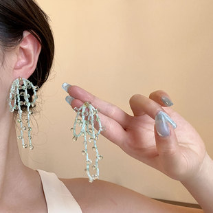 百搭耳环耳饰 清新简约手工水晶串珠蝴蝶结流苏耳钉女小众独特个性