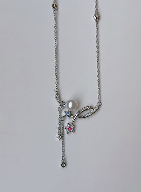 设计感彩钻彗星珍珠流苏项链女气质甜美温柔个性时尚颈链锁骨链