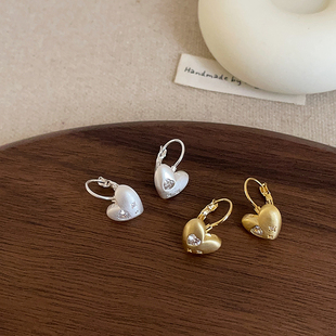 轻奢高级感锆石星芒拉丝爱心金属耳扣女优雅时尚 通勤百搭耳环耳饰