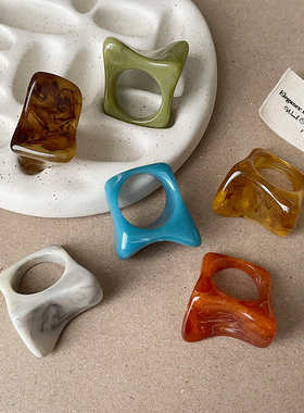 不规则多色晕染树脂凹面戒指女高级感独特个性百搭时尚指环戒子