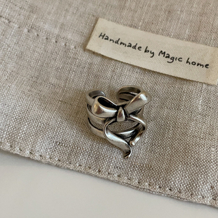 复古做旧蝴蝶结宽面开口戒指女欧美独特个性夸张精致百搭指环戒子