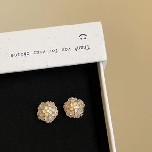 高级感水晶花球耳钉女小巧个性 潮流通勤百搭耳环耳饰 独特精致时尚