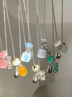 潮流ins天然石水滴葡萄串长款项链气质时尚个性精致百搭挂脖配饰