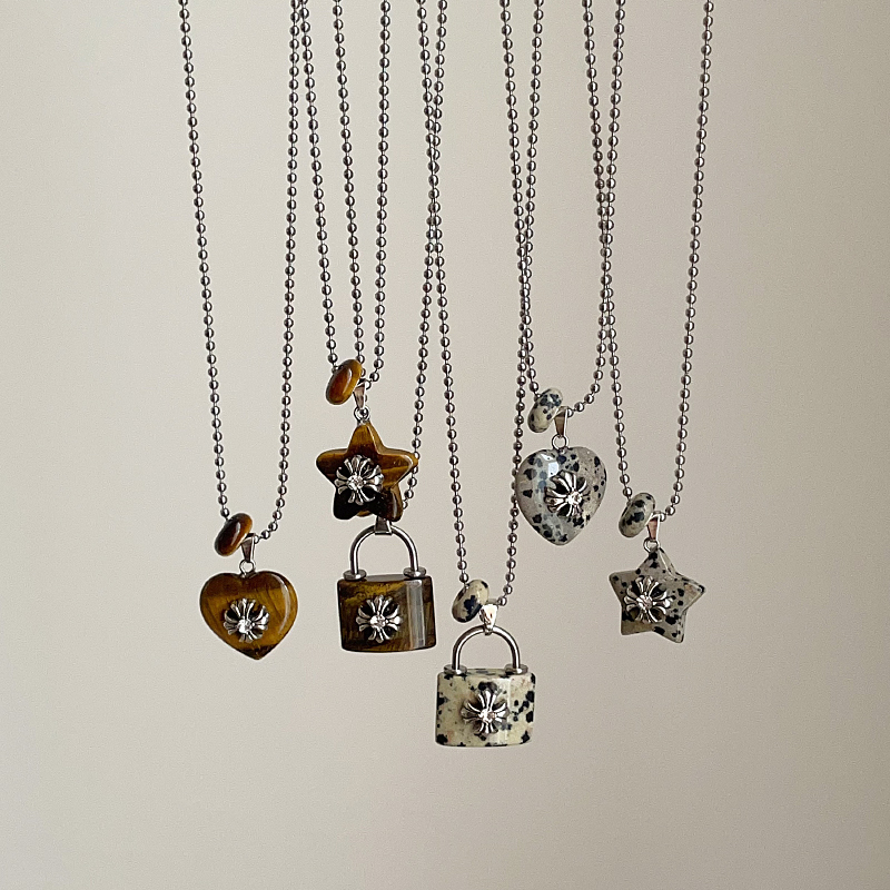 爱心锁头星星天然石长款钛钢项链女韩系ins潮流时尚百搭挂脖配饰