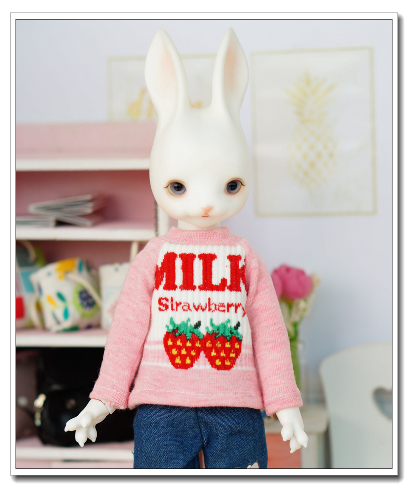 现货粉色草莓毛衣bjd6分娃娃衣服myou大6分 yosd十月初娃衣A06
