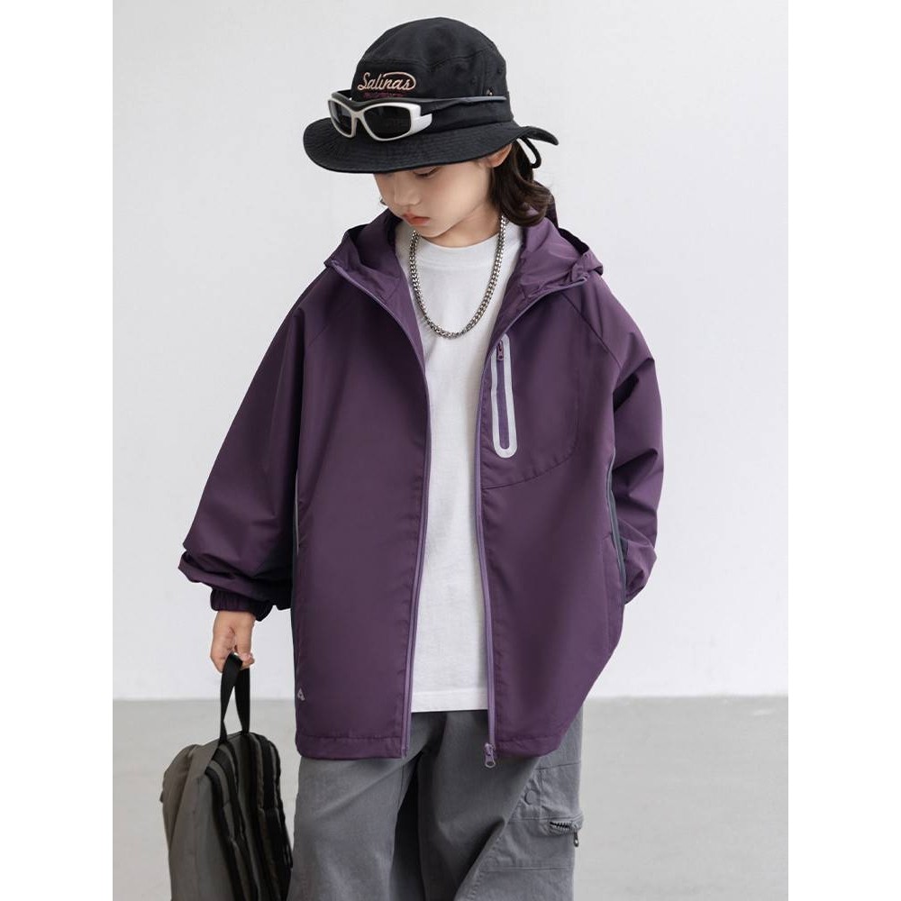 专柜品牌男童冲锋衣2025秋季新款中大童连帽休闲外套初中生洋气露