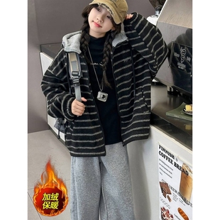 专柜品牌女童秋装加厚巨好看外套2025新款女大童秋冬加绒上衣连帽