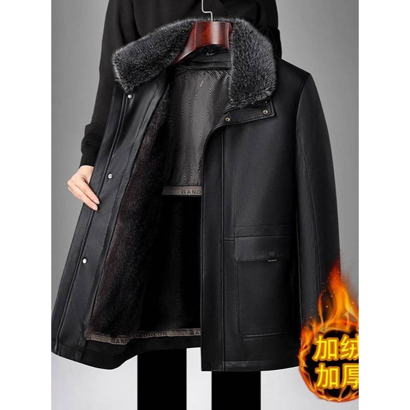 专柜品牌男士加绒加厚毛领皮衣2025秋冬新款男装中年商务休闲脱卸