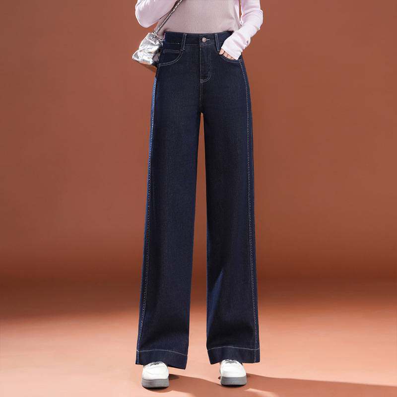 专柜品牌丹宁蓝窄版阔腿牛仔裤女2026新款春秋款高腰显瘦遮胯垂感