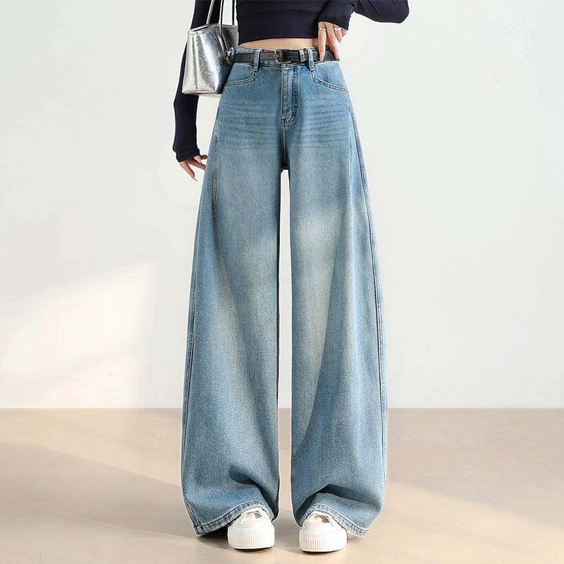 专柜品牌蓝色阔腿牛仔裤女2026新款春季百搭高腰美式复古宽松慵懒