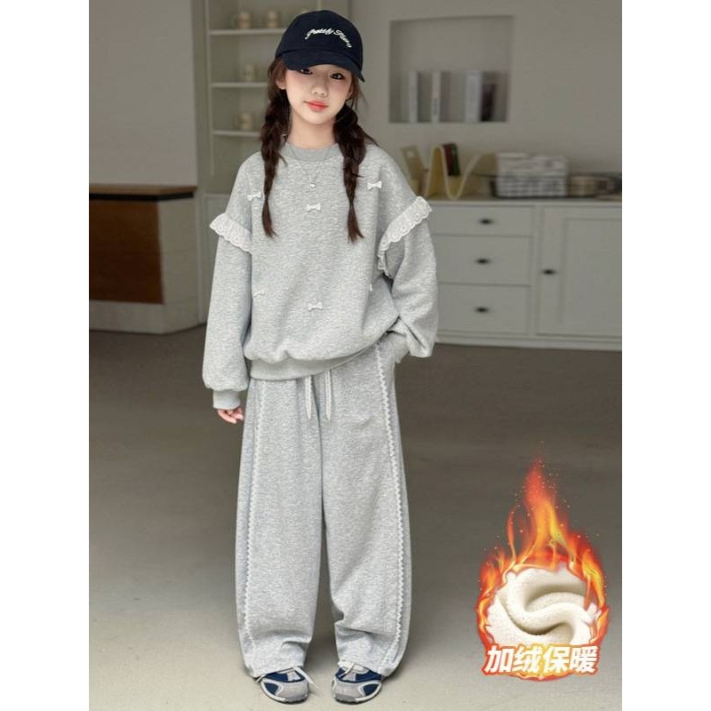 专柜品牌女大童加绒套装2025春秋冬新款洋气学生小女孩休闲运动卫