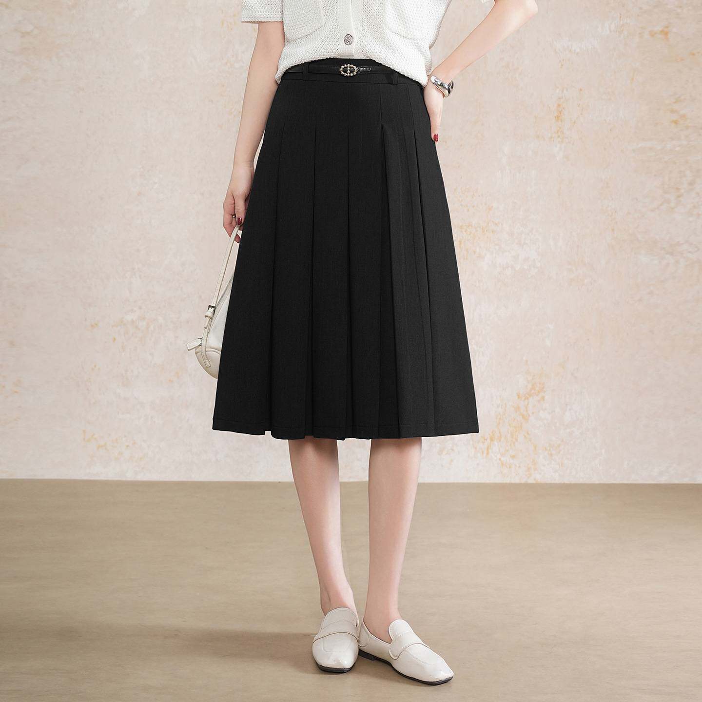 专柜品牌灰色半身裙女2026春季新款高腰遮胯A字伞裙中长款春秋西