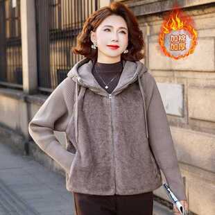 品牌官方中老年女装洋气棉衣棉服女秋冬新款短款连帽宽松棉袄外套