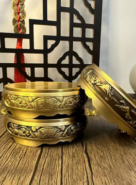 黄铜香炉底座百福缸铜葫芦黄铜莲花底座家居办公室复古创意铜摆件