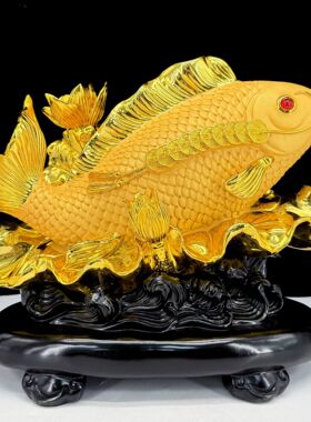 2016沙金荷花鲤鱼摆件桌面招财锦鲤年年有余酒柜装饰品开业礼物