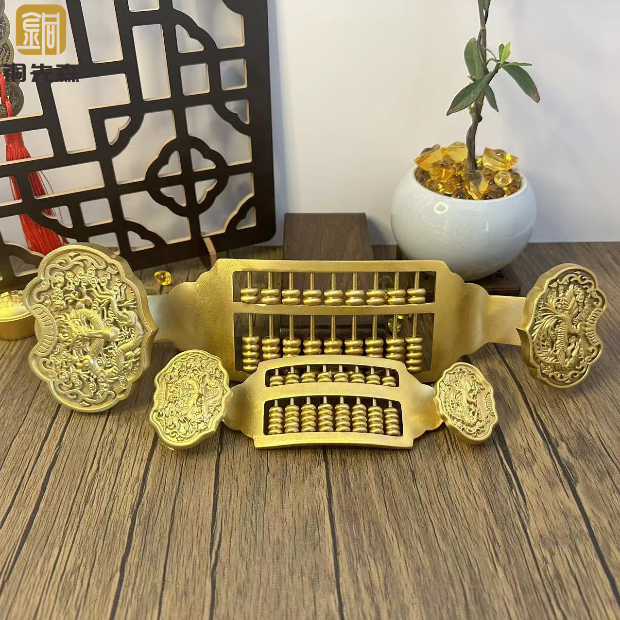 铜如意算盘摆件擦黑色铜算盘 实心如意算盘摆件 算盘商务开业礼物