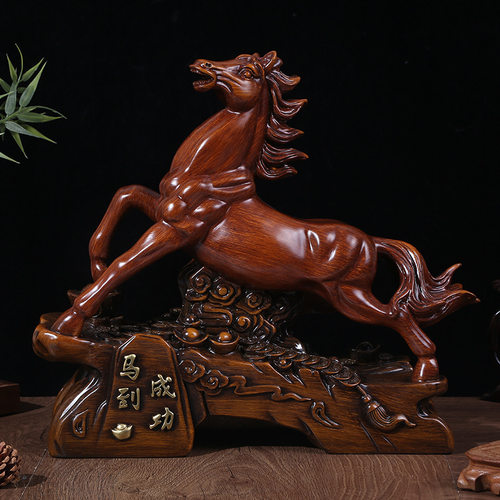 马年礼品树脂仿木纹马到成功骏马摆件创意办公室客厅工艺品装饰品