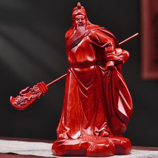 红色关公武财神木雕摆件实木关二爷关羽关帝圣君佛像纯木客厅装饰