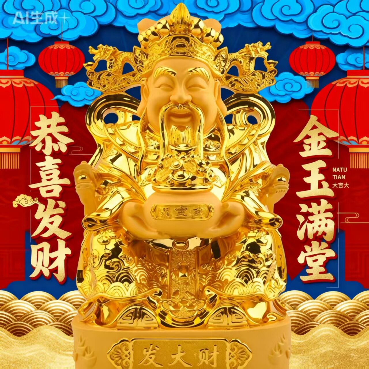 厂家直销金色财神爷佛像家居客厅招财办公供奉家用树脂工艺品摆设