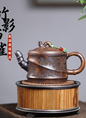 一件宜兴紫砂原矿龙骨金砂名家手工制作寒稍幽影茶壶礼品茶具
