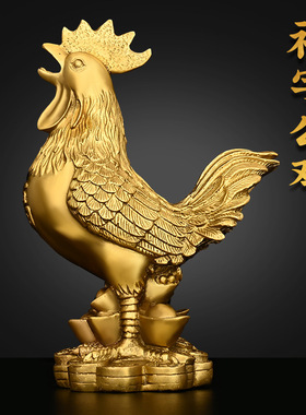 铜鸡摆件纯铜福字鸡生肖鸡金钱元宝鸡家居玄关桌面装饰金鸡大公鸡