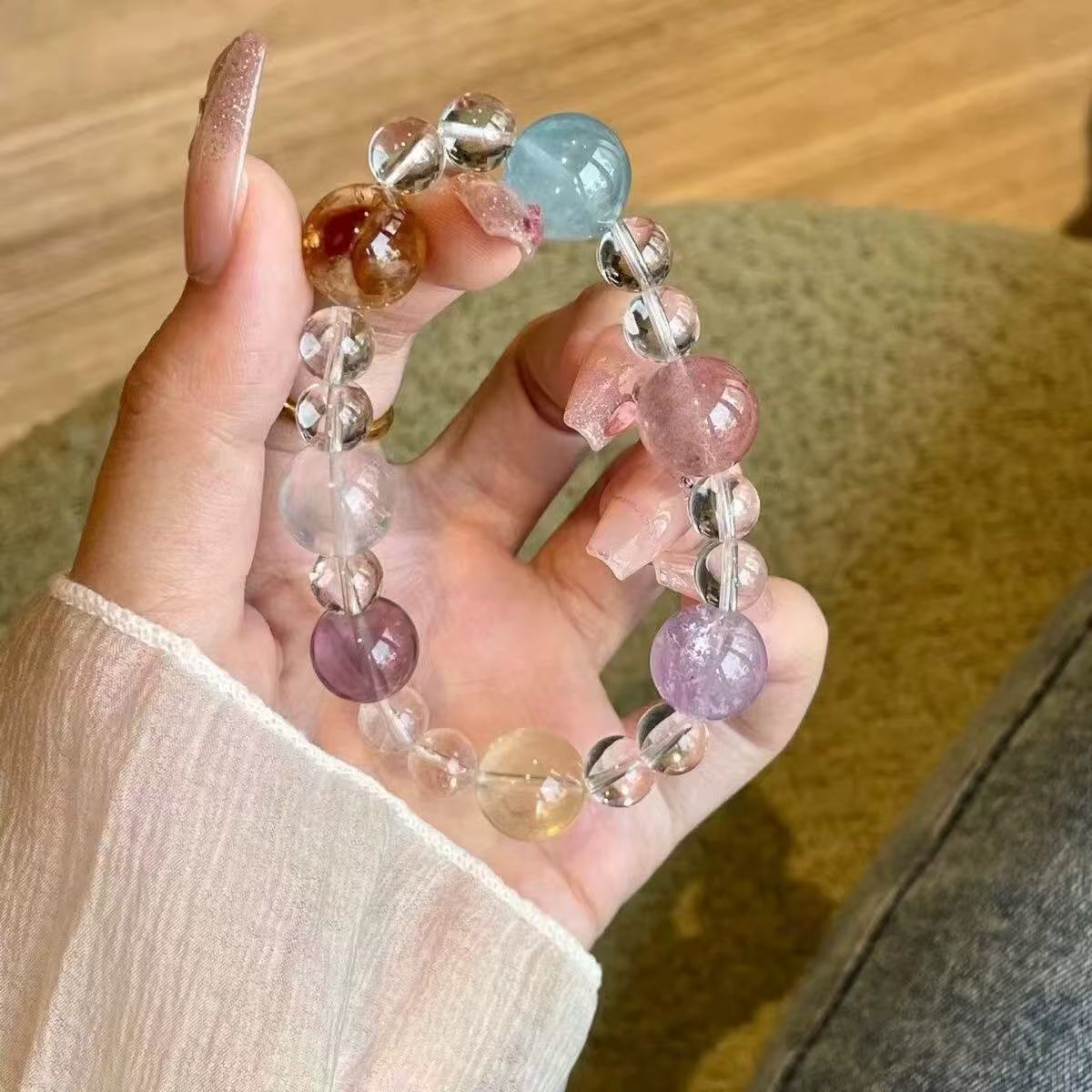 天然多宝能量水晶白水晶黄发晶海蓝宝招财手链原创设计款手链批发