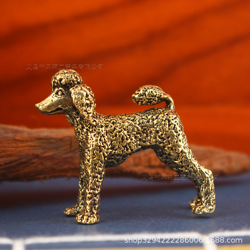 复古黄铜实心贵宾犬狗小铜器泰迪黄铜生肖狗工艺品铜器铜摆件茶宠