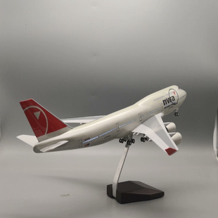 47cm波音747美国西北航空B747美西北航空带轮带灯仿真飞机模型礼