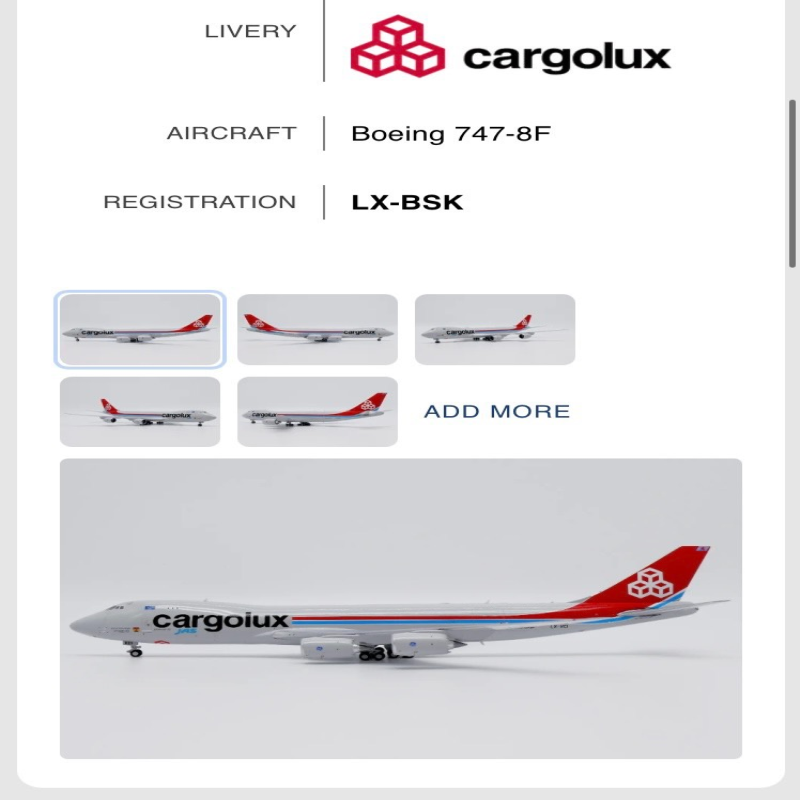 JC Wings 1:400 B747-8F 卢森堡国际货运航空 LX-VCI XX40155（