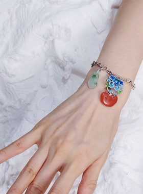承李李原创设计珐琅南红翡翠手链