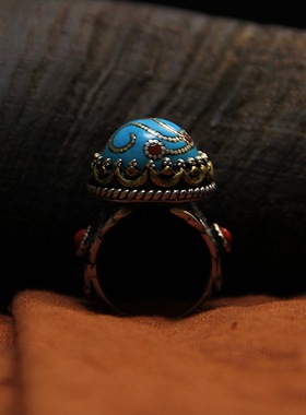 承李李原创设计 纯银镶嵌松石有机红宝珠宝玉石 轻奢小众老银戒指