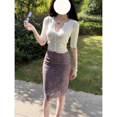 【缱绻蕾丝】防走光御姐风纯色中古蕾丝半身裙弹力轻薄A字短裙女