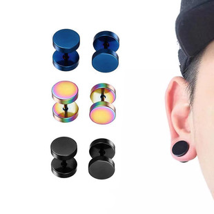 不锈钢圆饼耳钉 韩版简单朋克耳饰 钢钛哑铃杆耳环人体穿刺饰品