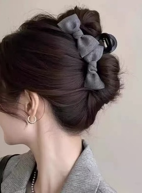 法式高级感灰色布艺双蝴蝶结抓夹大号早春气质时尚盘发鲨鱼夹发饰