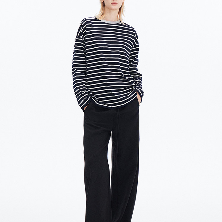 秋季新款条纹长袖T恤宽松休闲