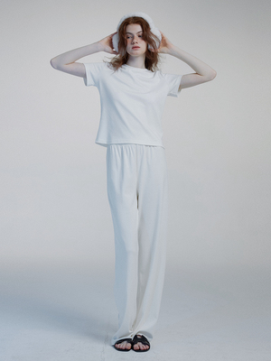 peur简约短袖套装定染配色精梳棉