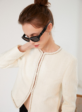 peur白色短款合身直筒外套小香风意大利进口提花面料原创小众设计