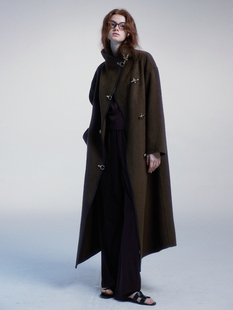 peur长款毛呢大衣骆驼绒羊绒小羊皮立领宽松廓形外套独家原创