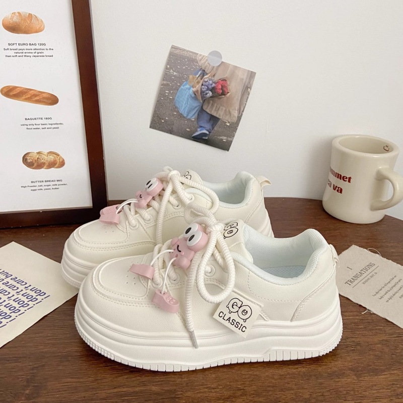 奶白松糕小白鞋女厚底夏季新款chic小众韩版丑萌面包鞋运动板