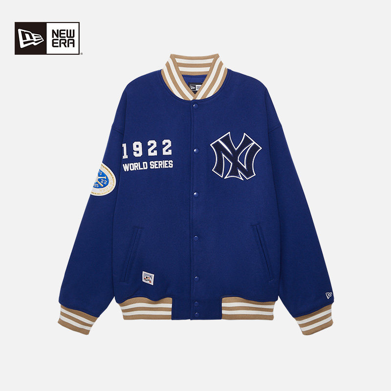 New Era纽亦华2025秋冬新款MLB复古棒球服羊毛呢夹克外套夹棉潮