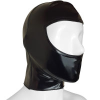 Black full-cover headgear, soft PU adjustable lacing, eye and mouth exposed mask, leather full-cover mask, bar party thumbnail 2