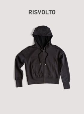 RISVOLTO|运动时尚莱赛尔羊绒双拉链卫衣连帽休闲抽绳2014