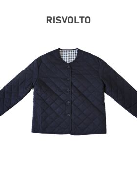 RISVOLTO|冬季时尚极简休闲百搭显瘦圆领棉服菱格-6394