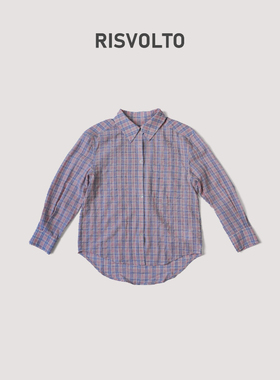 RISVOLTO|时尚复古格子长袖衬衣防晒女士浅粉印花-4128