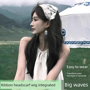 白色蕾丝发带头巾假发一体式三角围巾头巾发配件方形围巾帽子田园