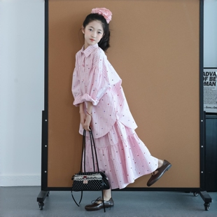 儿童套装女2026新款春夏季女童衬衫韩版格子休闲春装女孩半身裙子