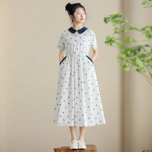 文艺小清新少女初中生连衣裙女大童日系甜美学院风收腰娃娃领长裙